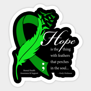 Mental health: hope ribbon, white type Sticker